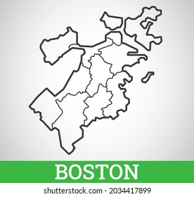 Simple outline map of Boston, America. Vector graphic illustration.