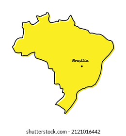 Simple outline map of Brazil with capital location. Stylized minimal line design