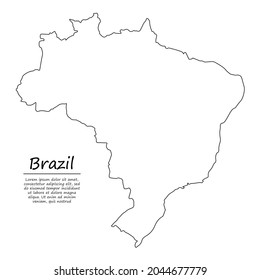 Simple outline map of Brazil, vector silhouette in sketch line style