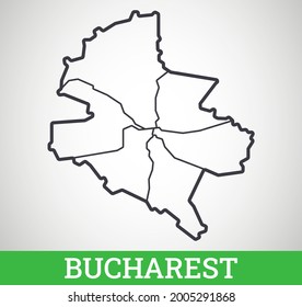 Simple outline map of Bucharest, Romania. Vector graphic illustration.