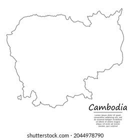 Simple outline map of Cambodia, vector silhouette in sketch line style