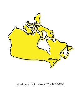 Mapa de esquema simple de Canadá con ubicación de capital. Diseño de línea mínimo estilizado