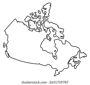 Simple outline map of Canada with detailed islands and northern territories in black line on white background