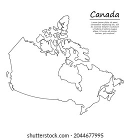 Simple outline map of Canada, vector silhouette in sketch line style