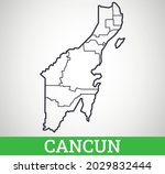 Simple outline map of Cancun, Quintana Roo, Mexico
. Vector graphic illustration.