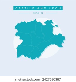 Simple outline map of Castile and Leon is a region of Spain. Stylized minimal line design