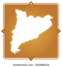 Simple outline map of catalonia with compas