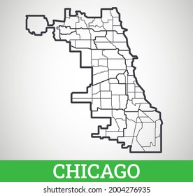 Simple outline map of Chicago, Illinois, USA. Vector graphic illustration.