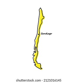 Simple outline map of Chile with capital location. Stylized minimal line design