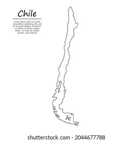 Simple outline map of Chile, vector silhouette in sketch line style