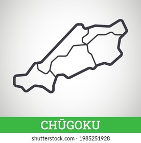 Simple outline map of Chugoku region. Vector graphic illustration.