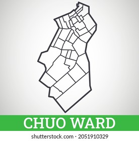 Simple outline map of Chuo Ward, Tokyo. Vector graphic illustration.