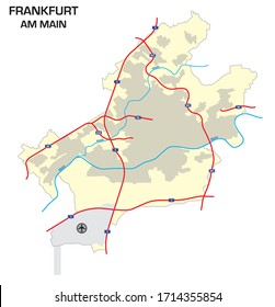 simple outline map of the city of Frankfurt am Main, Germany