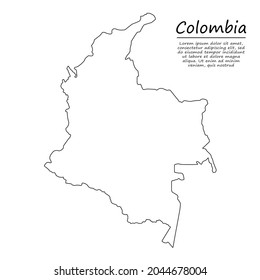 Simple outline map of Colombia, vector silhouette in sketch line style