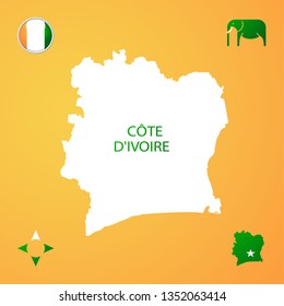 Simple outline map of cote d ivoire with National Symbols