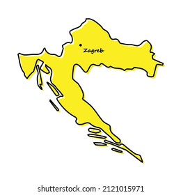 Simple outline map of Croatia with capital location. Stylized minimal line design