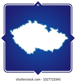 Simple outline map of Czech Republic with compas