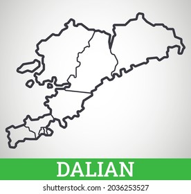 Simple outline map of Dalian, China. Vector graphic illustration.