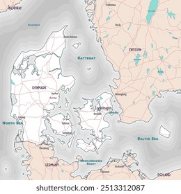 Mapa de contorno simples de Dinamarca página de coloração