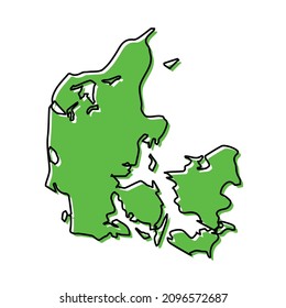 Mapa de esquema simple de Dinamarca. Diseño de línea mínimo estilizado