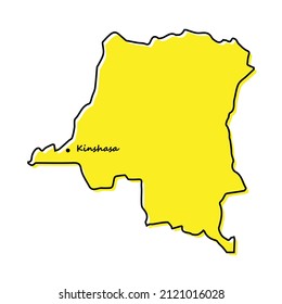 Simple outline map of DR Congo with capital location. Stylized minimal line design