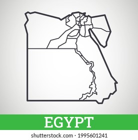Mapa de esquema simple de Egipto con regiones. Ilustración gráfica vectorial.