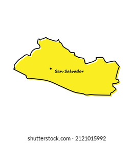 Simple outline map of El Salvador with capital location. Stylized minimal line design