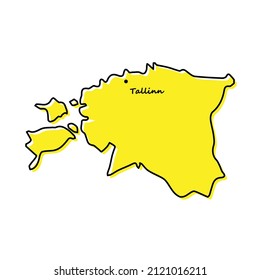 Mapa de esquema simple de Estonia con ubicación de capital. Diseño de línea mínimo estilizado