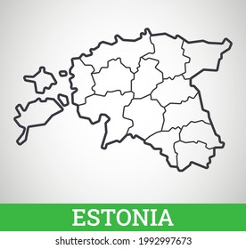 Mapa esquemático simple de Estonia con regiones. Ilustración gráfica vectorial.