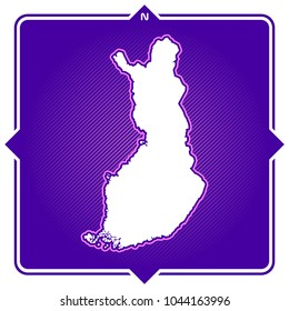 Simple outline map of finland with compas