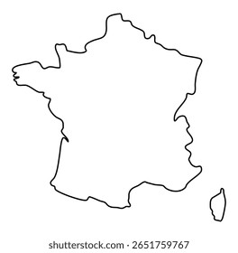 Simple outline map of France with Corsica drawn in clean black line on white background

