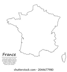 Simple outline map of France, vector silhouette in sketch line style