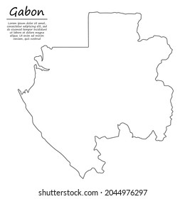 Simple outline map of Gabon, vector silhouette in sketch line style