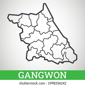 Simple outline map of Gangwon with regions. Vector graphic illustration.