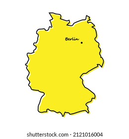 Mapa de esquema simple de Alemania con ubicación de capital. Diseño de línea mínimo estilizado