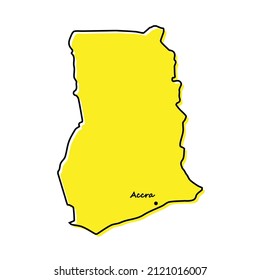 Simple outline map of Ghana with capital location. Stylized minimal line design