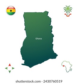 Simple outline map of Ghana with national symbols