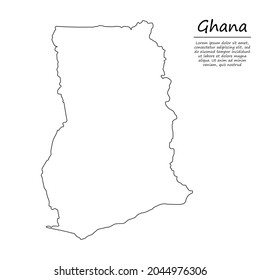 Simple outline map of Ghana, vector silhouette in sketch line style