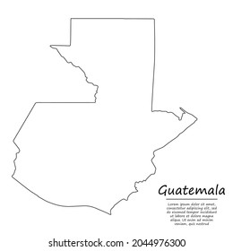 Simple outline map of Guatemala, vector silhouette in sketch line style