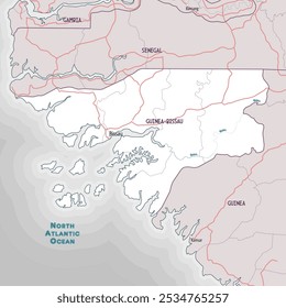 Mapa de esquema simple de la página para colorear de Guinea-Bissau