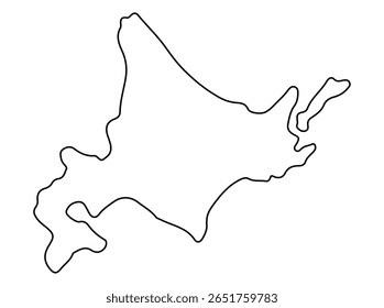 Simple outline map of Hokkaido, Japan, black line drawing on white background

