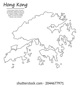 Mapa de esquema simple de Hong Kong, silueta vectorial en estilo de línea de esbozo