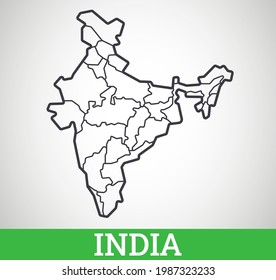 Simple outline map of India with states. Vector graphic illustration.