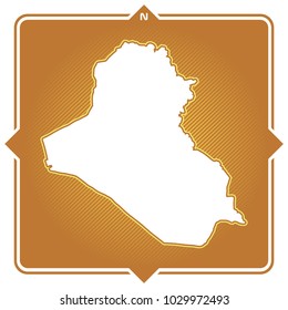 Simple outline map of iraq with compas