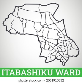 Einfache Umrisskarte von Itabashi Ward, Tokio. Vektorgrafik.