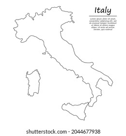 Mapa de esquema simple de Italia, silueta vectorial en estilo de línea de esbozo