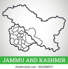 Simple outline map of Jammu and Kashmir. Vector graphic illustration.