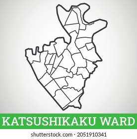 Simple outline map of Katsushika Ward, Tokyo. Vector graphic illustration.