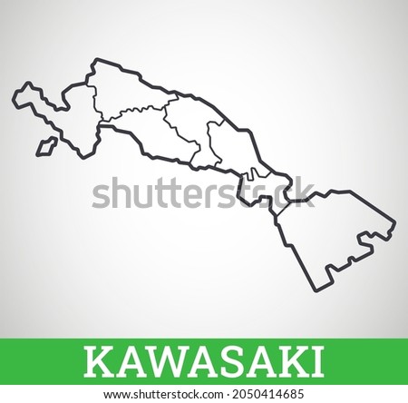 Simple outline map of Kawasaki. Vector graphic illustration.