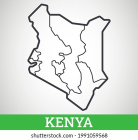 Simple outline map of Kenya with regions. Vector graphic illustration.